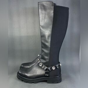 KARL LAGERFELD PARIS, Milla Rhinestone Embellished Leather riding boots size